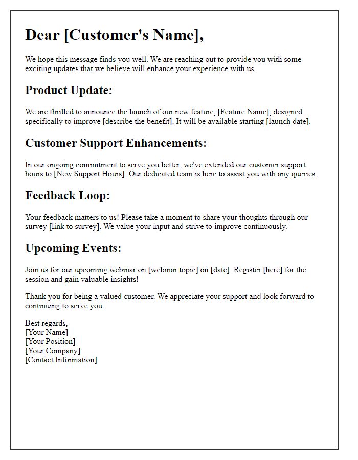 Letter template of customer-focused updates in email communications