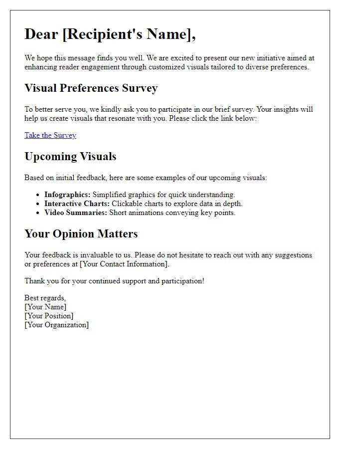 Letter template of customized visuals for diverse reader preferences