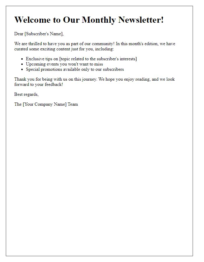 Letter template of personalized newsletter introduction for subscribers