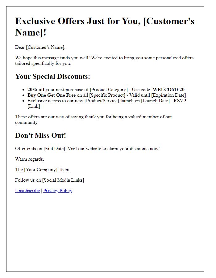 Letter template of personalized offers and promotions in newsletters