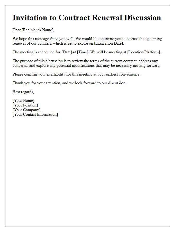 Letter template of Contract Renewal Discussion Invitation