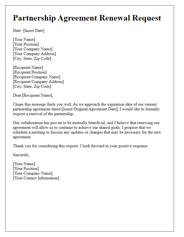 Letter template of Partnership Agreement Renewal Request