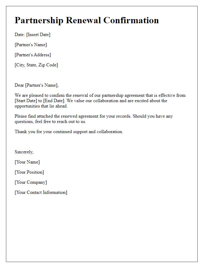 Letter template of Partnership Renewal Confirmation