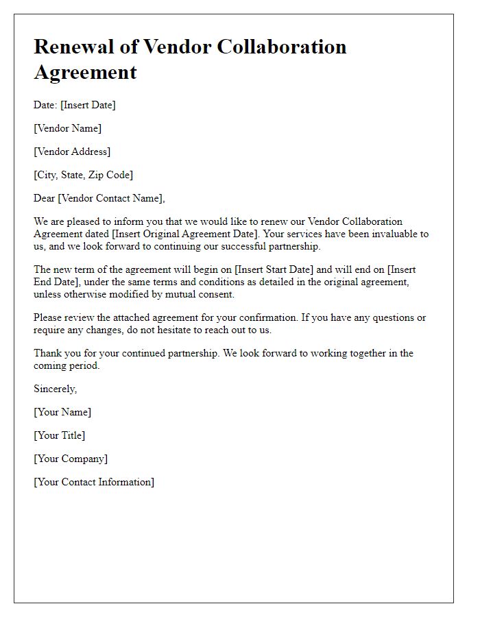 Letter template of Renewal of Vendor Collaboration Agreement