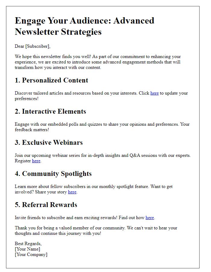 Letter template of advanced newsletter engagement methods