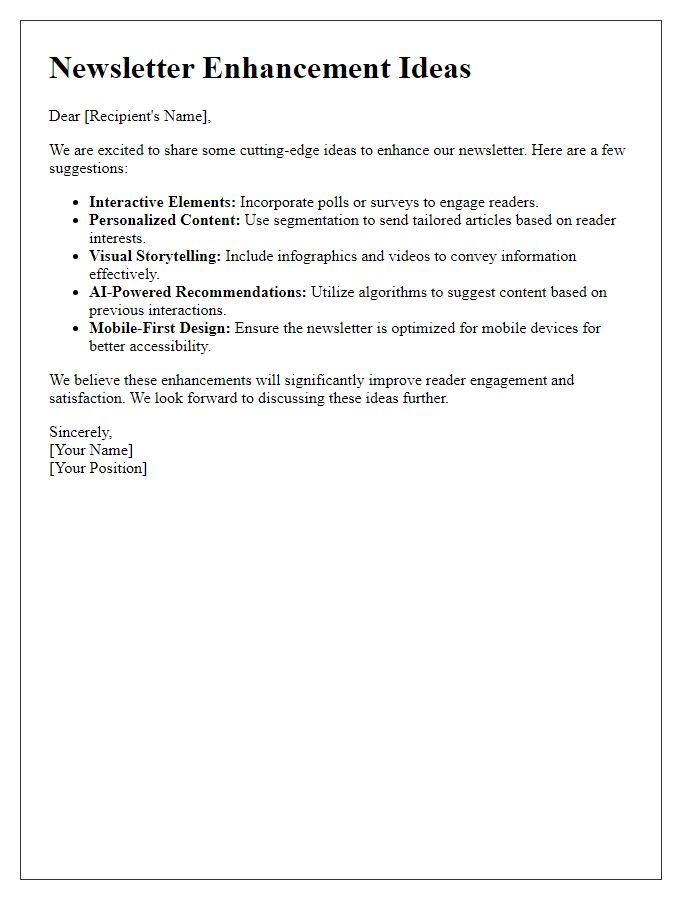 Letter template of cutting-edge newsletter enhancement ideas