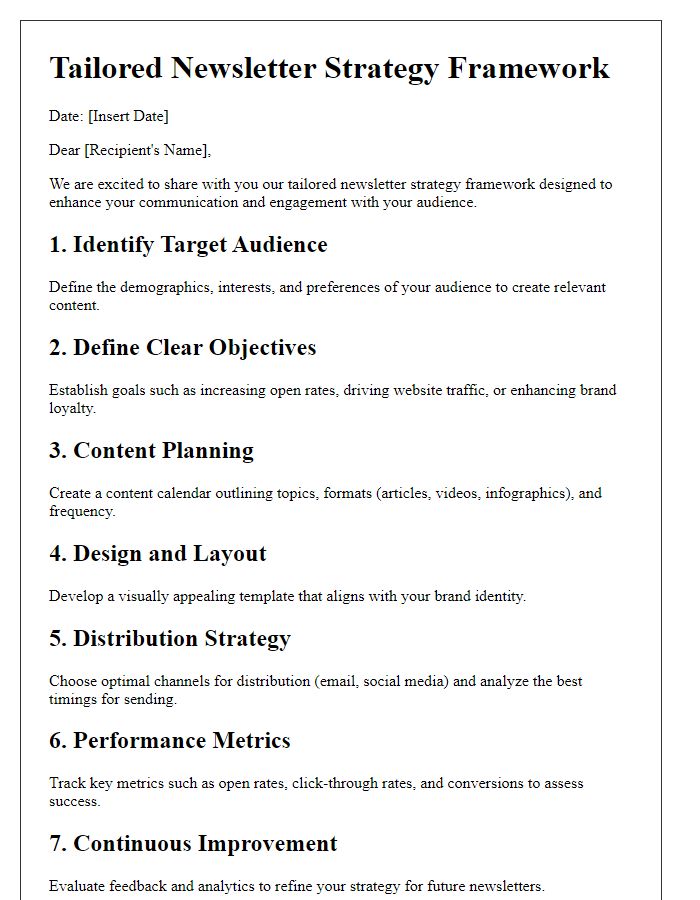 Letter template of tailored newsletter strategy frameworks