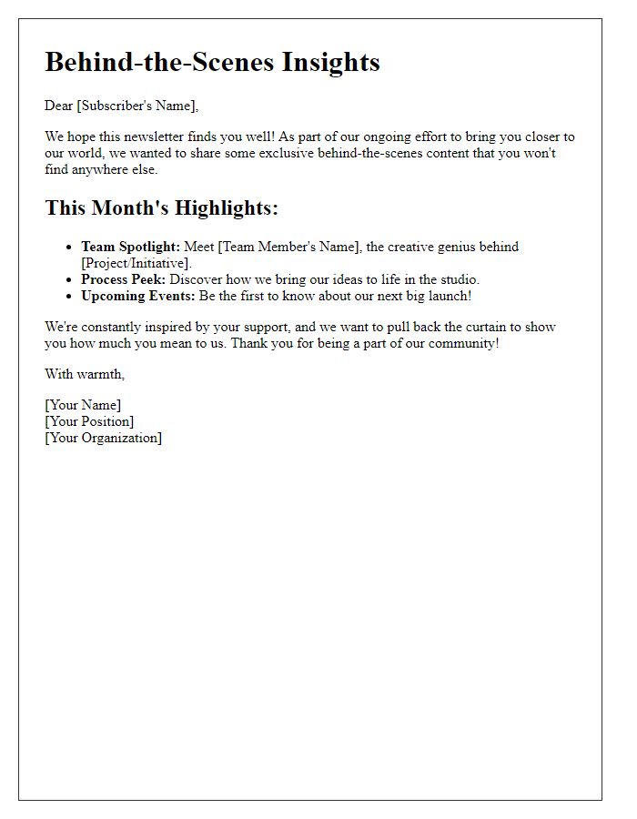 Letter template of behind-the-scenes content in newsletters for increasing reader intimacy