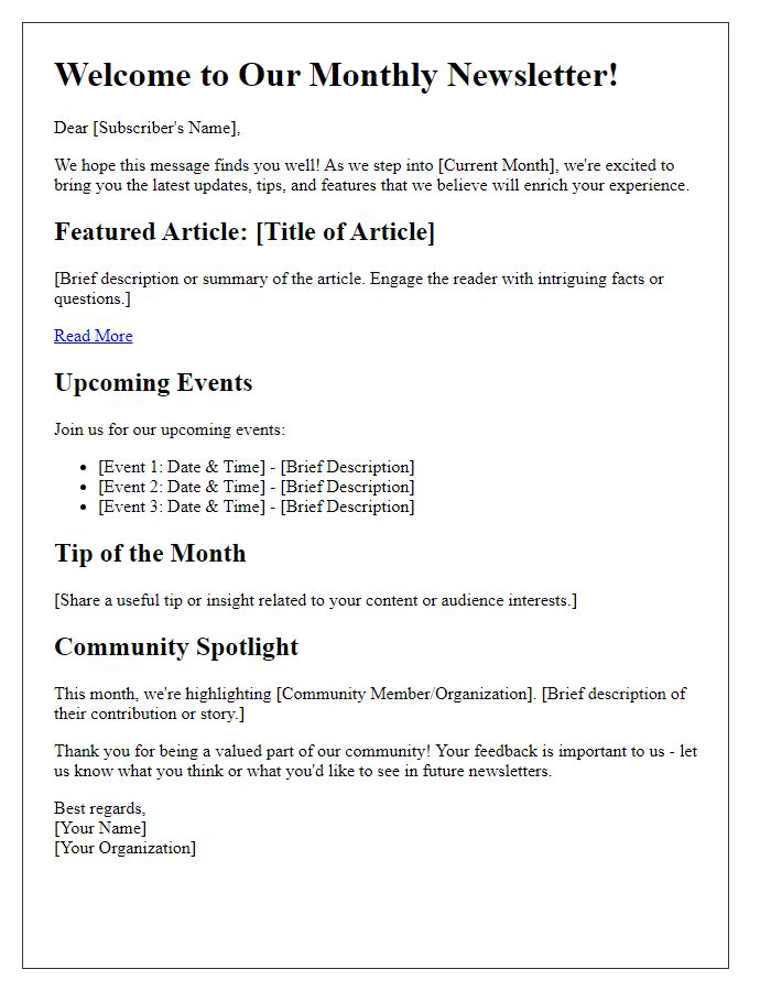 Letter template of engaging newsletter content for maintaining reader interest