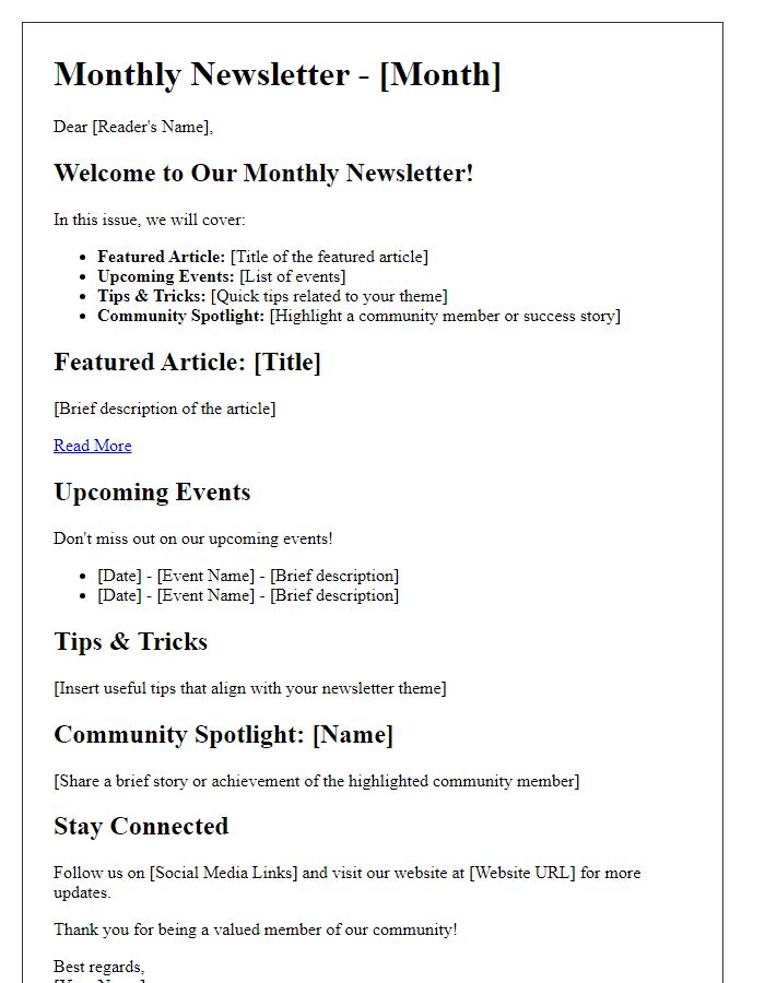 Letter template of recurring themes in newsletters for consistency in reader engagement