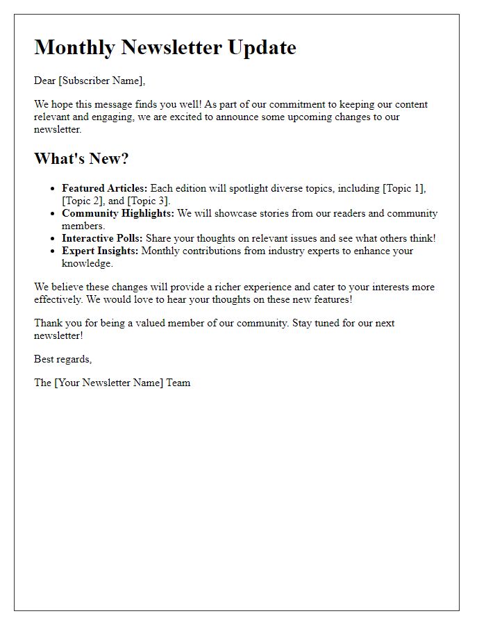 Letter template of diversifying newsletter content for increased relevance