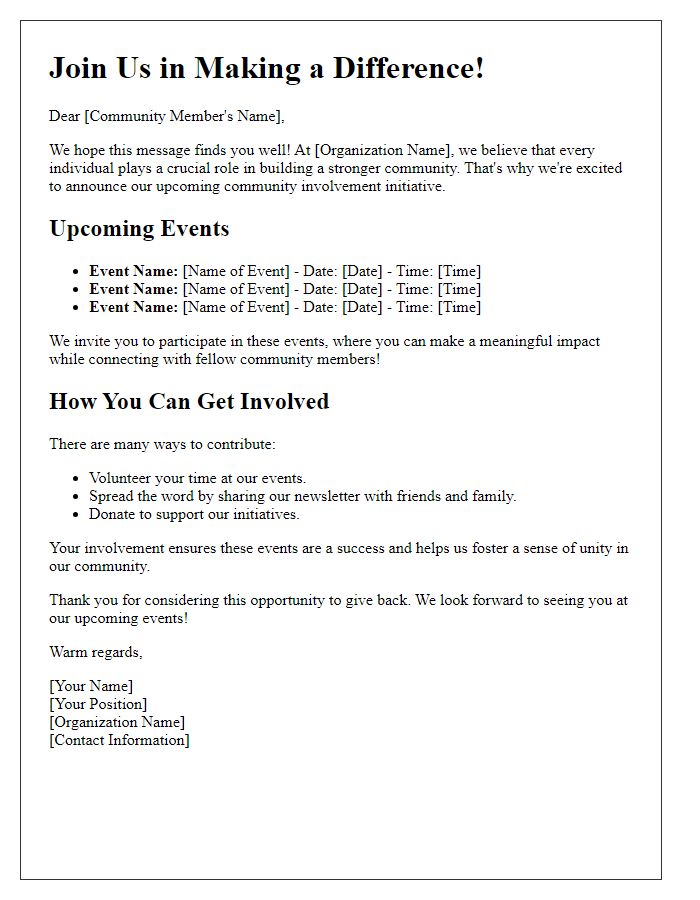Letter template of engaging newsletter outreach for community involvement.