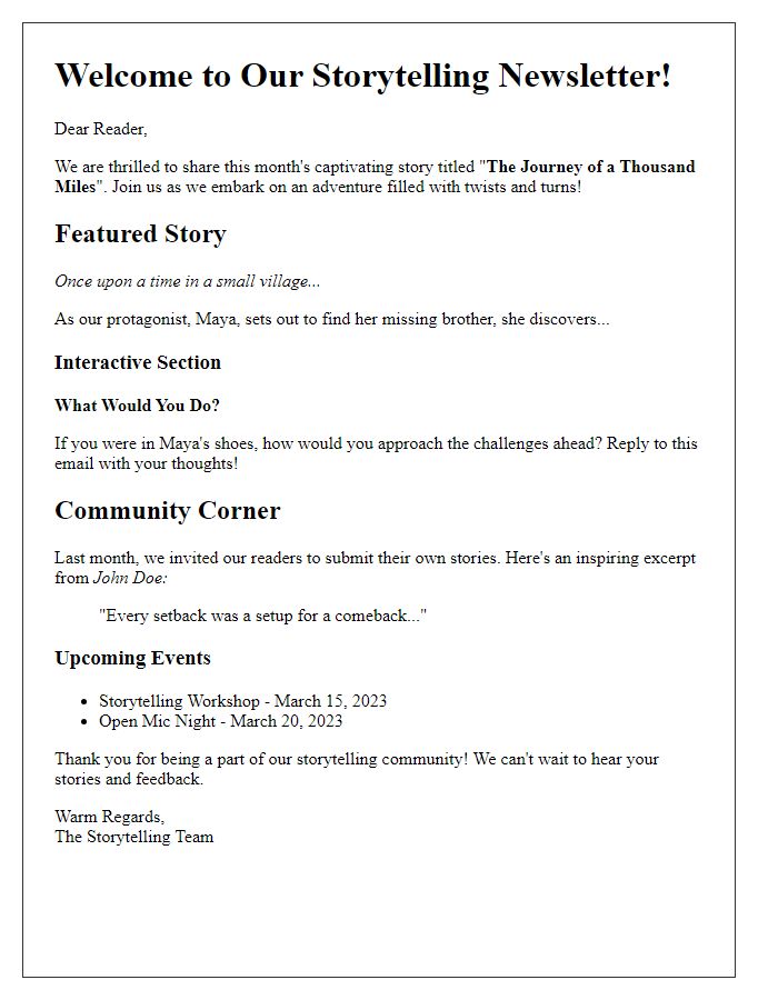 Letter template of storytelling newsletter format for enhanced interaction.