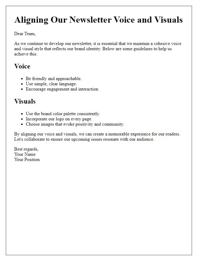 Letter template of aligning newsletter voice and visuals