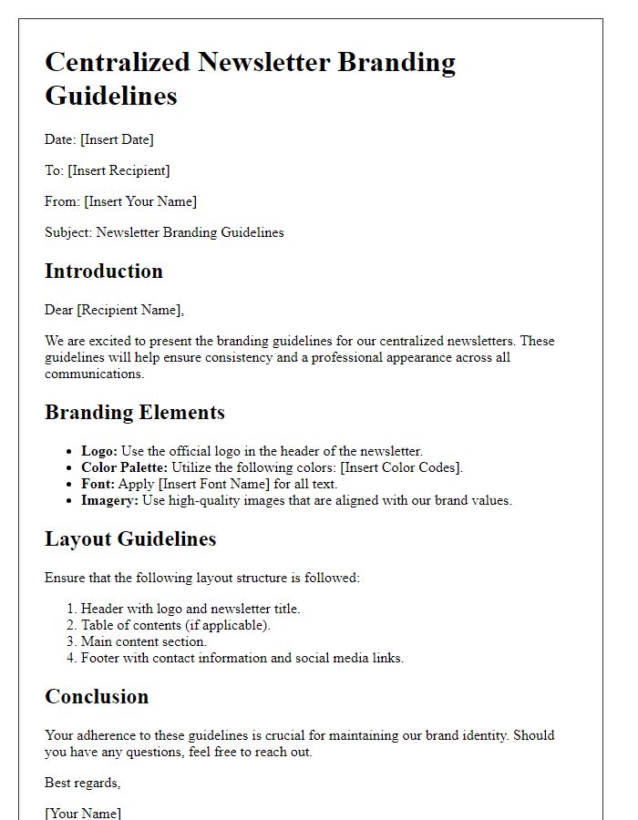 Letter template of centralized newsletter branding guidelines