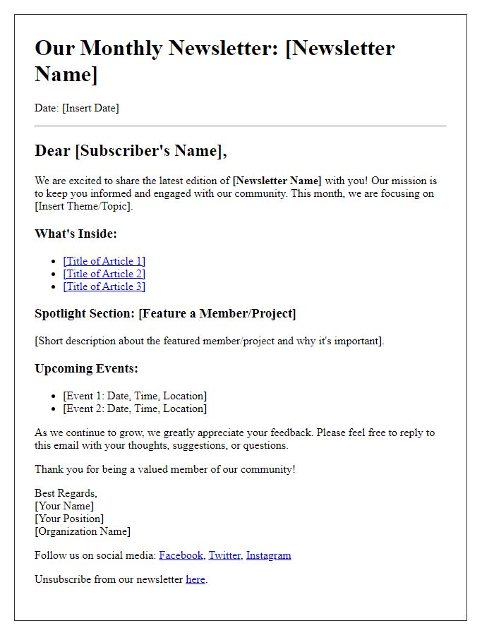 Letter template of cohesive newsletter identity development