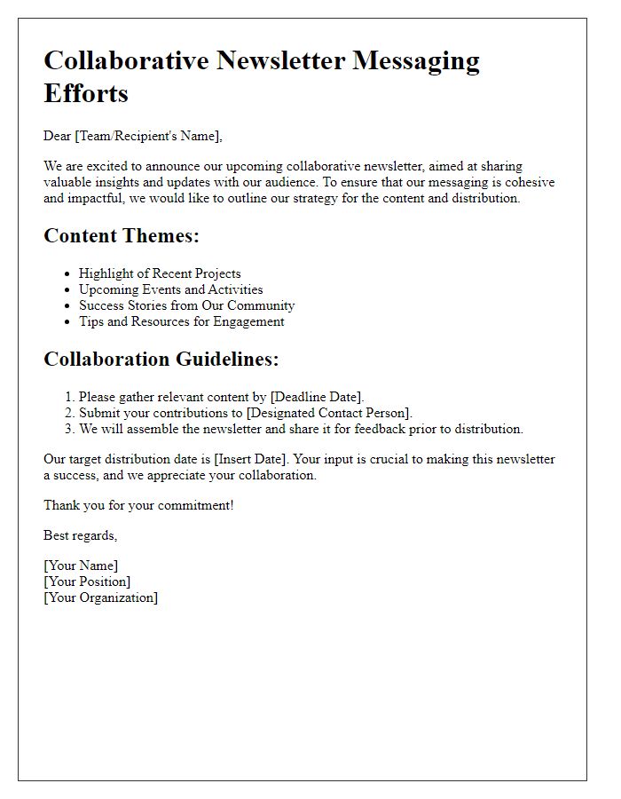 Letter template of collaborative newsletter messaging efforts