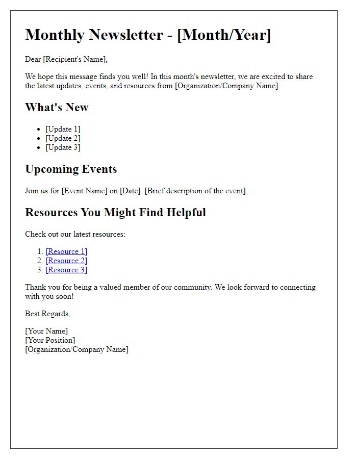 Letter template of harmonized messaging for newsletters