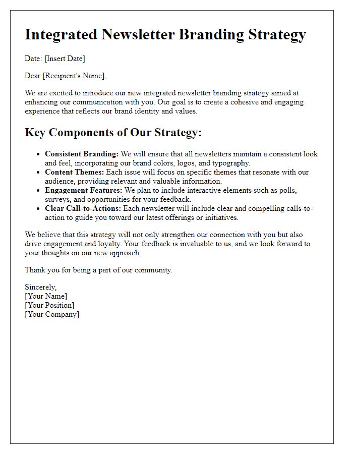 Letter template of integrated newsletter branding strategy