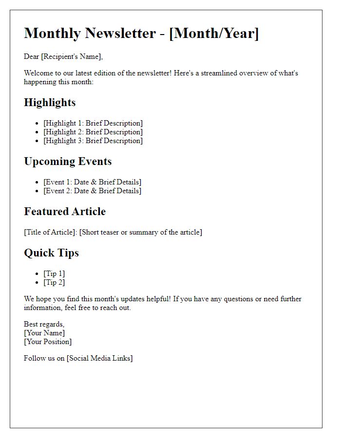 Letter template of streamlined newsletter content approach