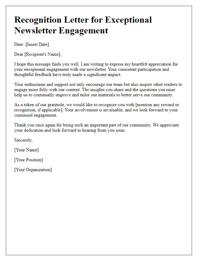 Letter template of recognition for exceptional newsletter engagement