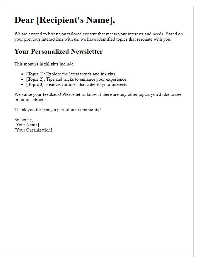 Letter template of audience targeting for tailored newsletter content