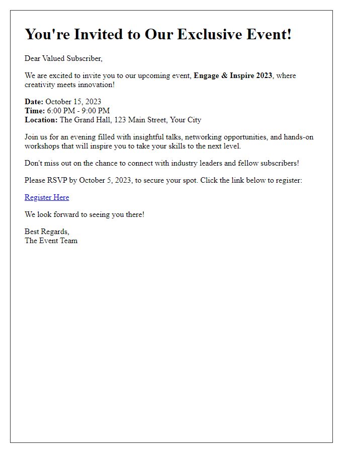 Letter template of event invitation for newsletter subscriber engagement