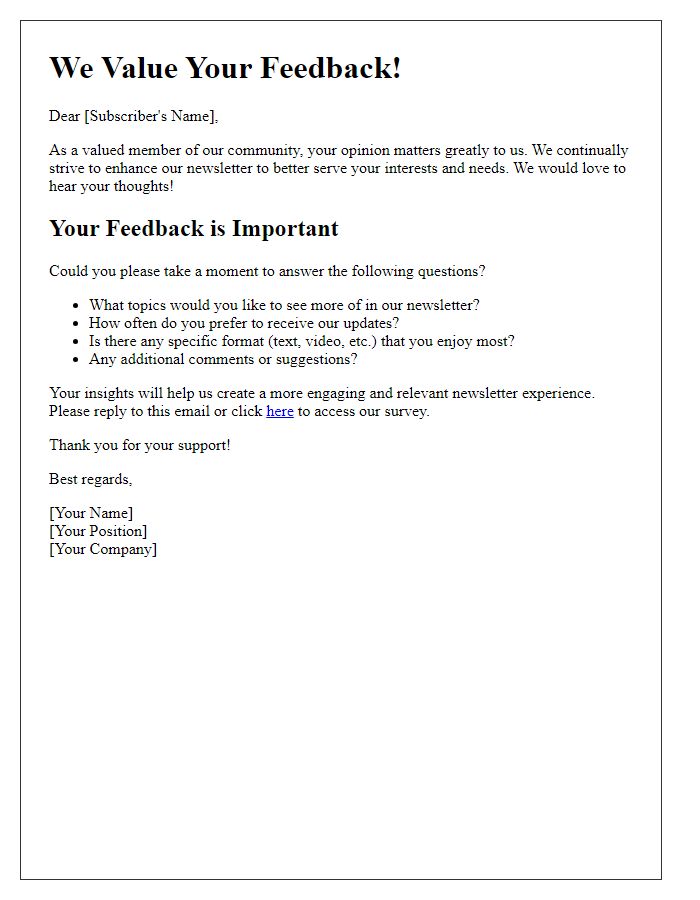 Letter template of feedback solicitation for enhancing newsletter engagement