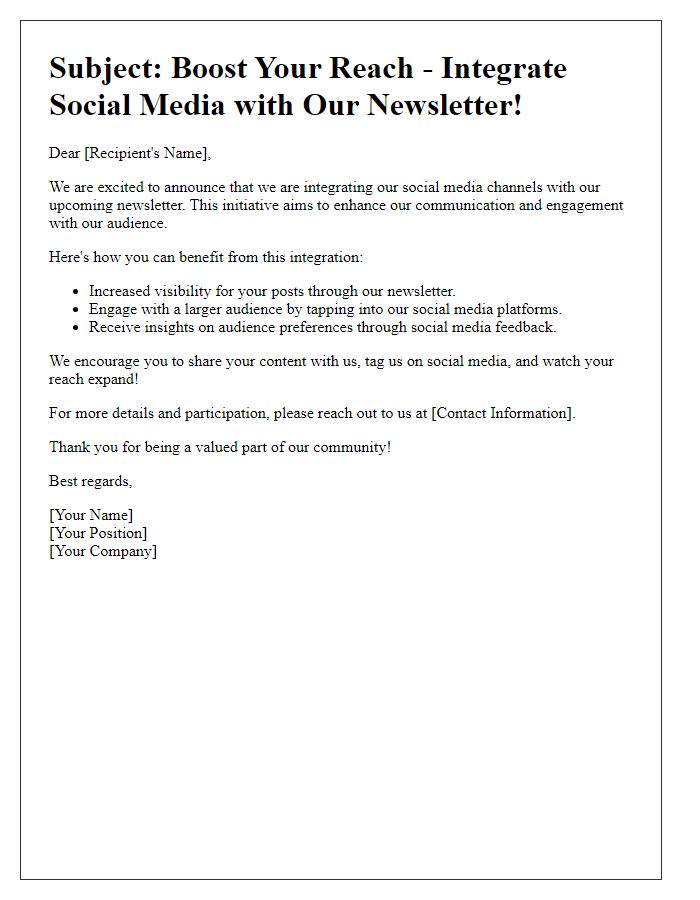 Letter template of social media integration for newsletter promotion