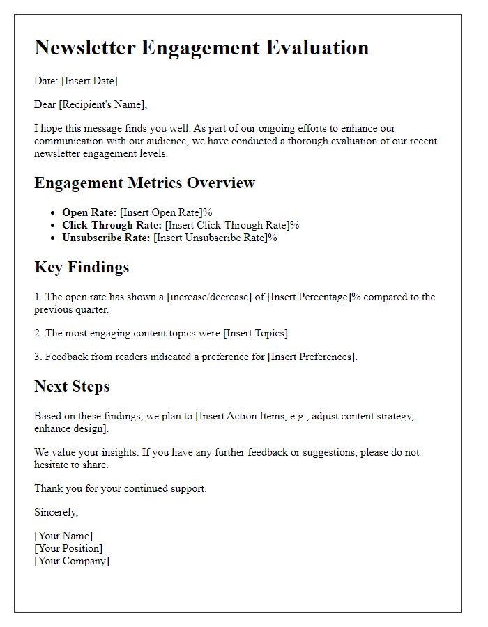 Letter template of evaluating newsletter engagement levels