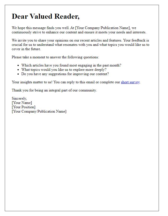 Letter template of gathering reader opinions on content