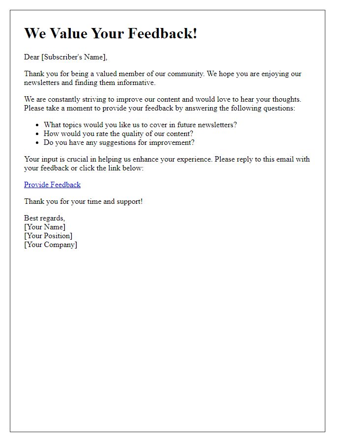 Letter template of newsletter audience feedback request
