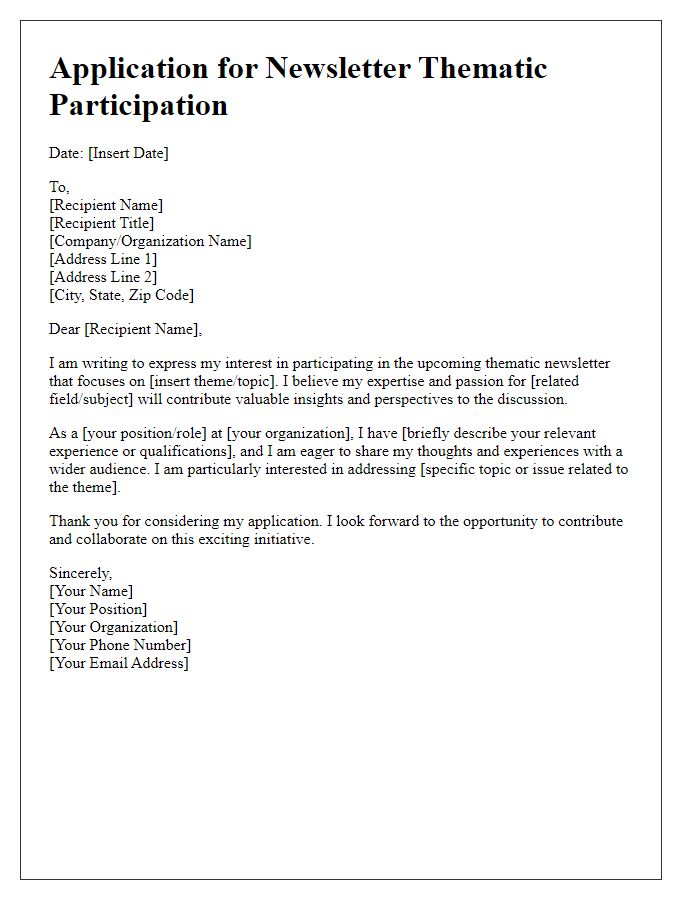 Letter template of Application for Newsletter Thematic Participation