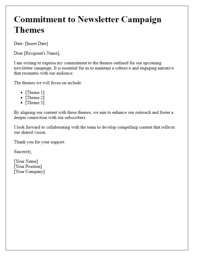 Letter template of Commitment to Newsletter Campaign Themes