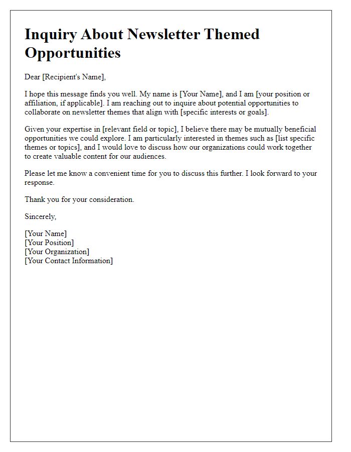 Letter template of Inquiry About Newsletter Themed Opportunities