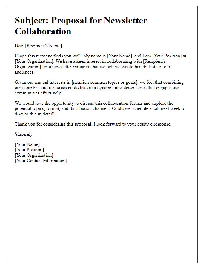 Letter template of Interest in Newsletter Collaboration