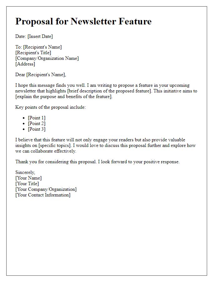 Letter template of Proposal for Newsletter Feature