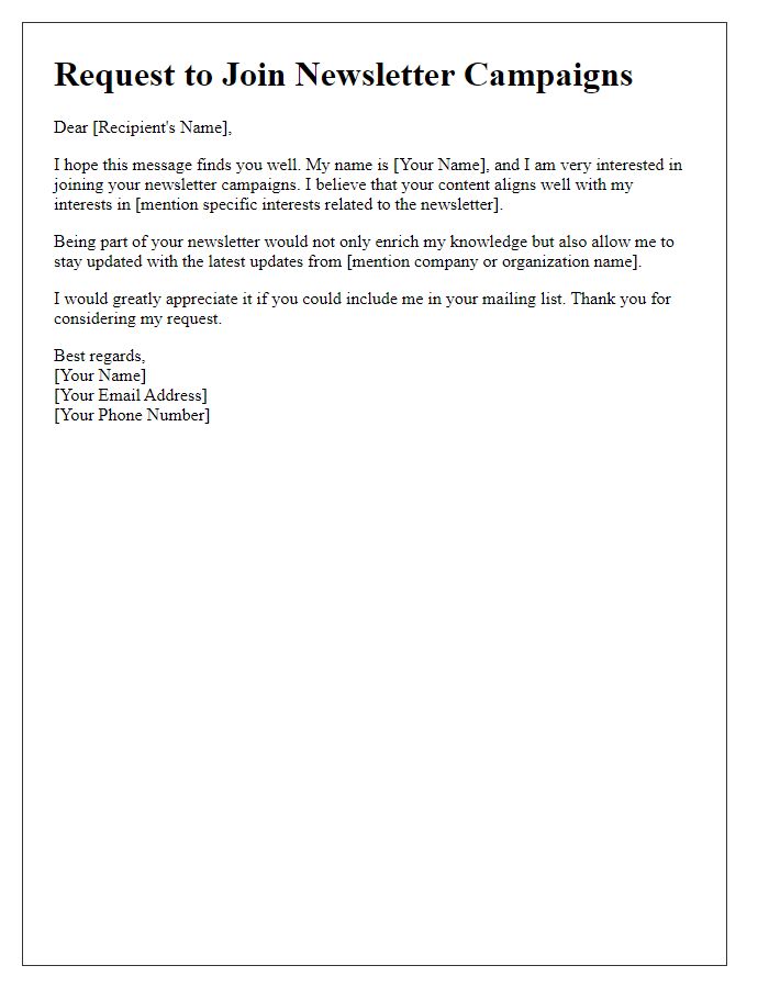 Letter template of Request to Join Newsletter Campaigns