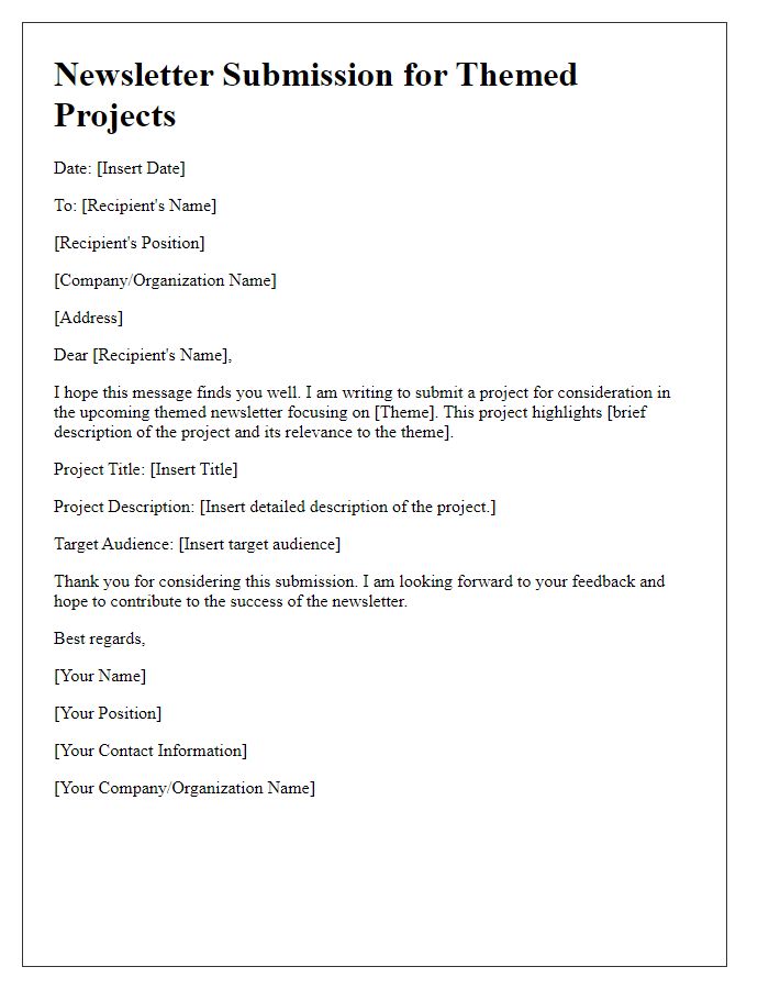 Letter template of Submission for Newsletter Themed Projects