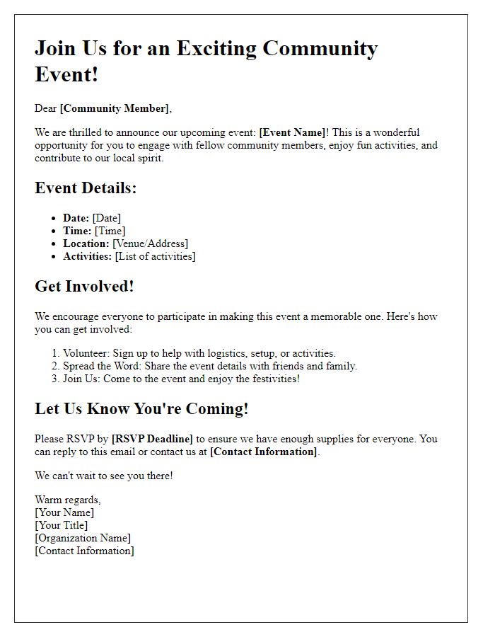 Letter template of an event-focused newsletter to boost community participation