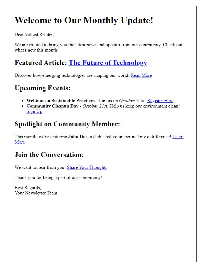 Letter template of an interactive newsletter update to spark reader interest