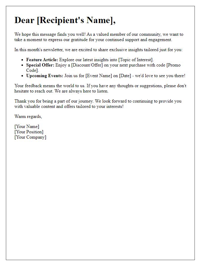 Letter template of a personalized newsletter message to foster reader loyalty