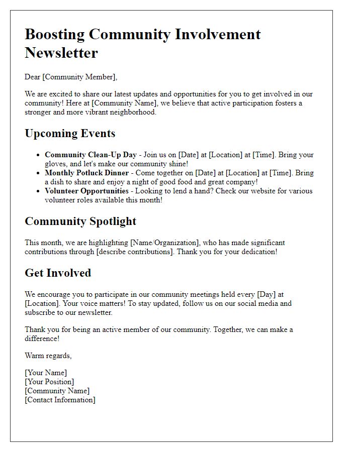 Letter template of Boosting Community Involvement via Newsletter