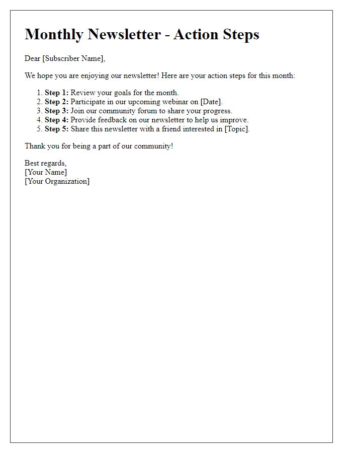 Letter template of Dynamic Newsletter Action Steps