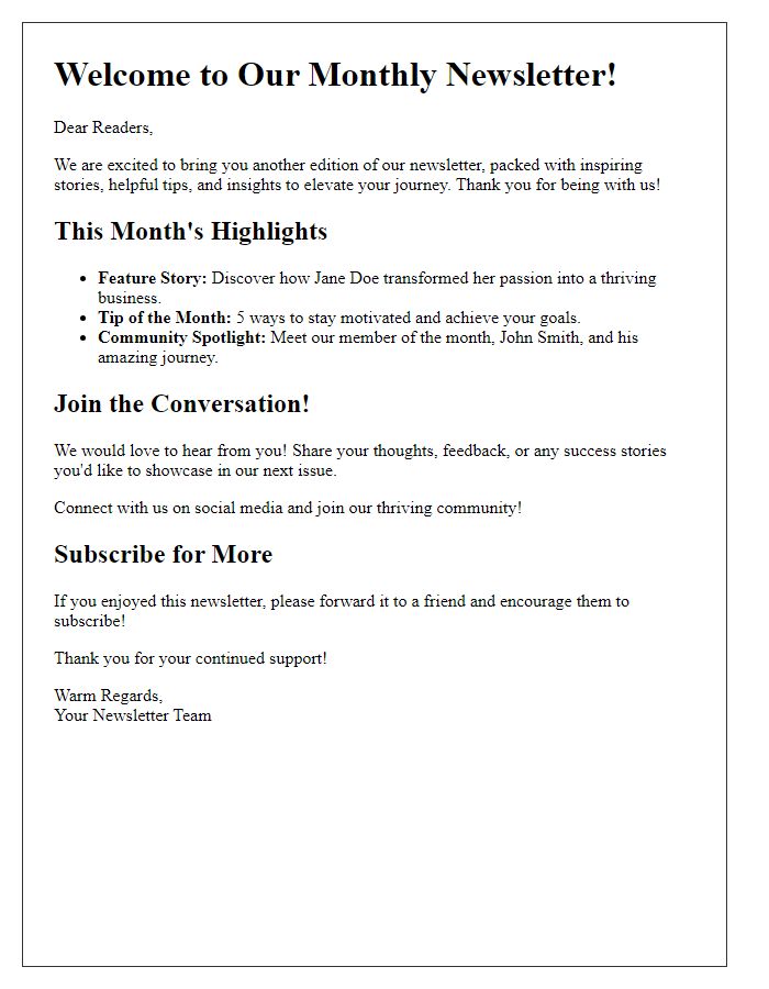 Letter template of Inspiring Newsletter Engagement