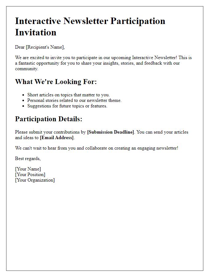 Letter template of Interactive Newsletter Participation