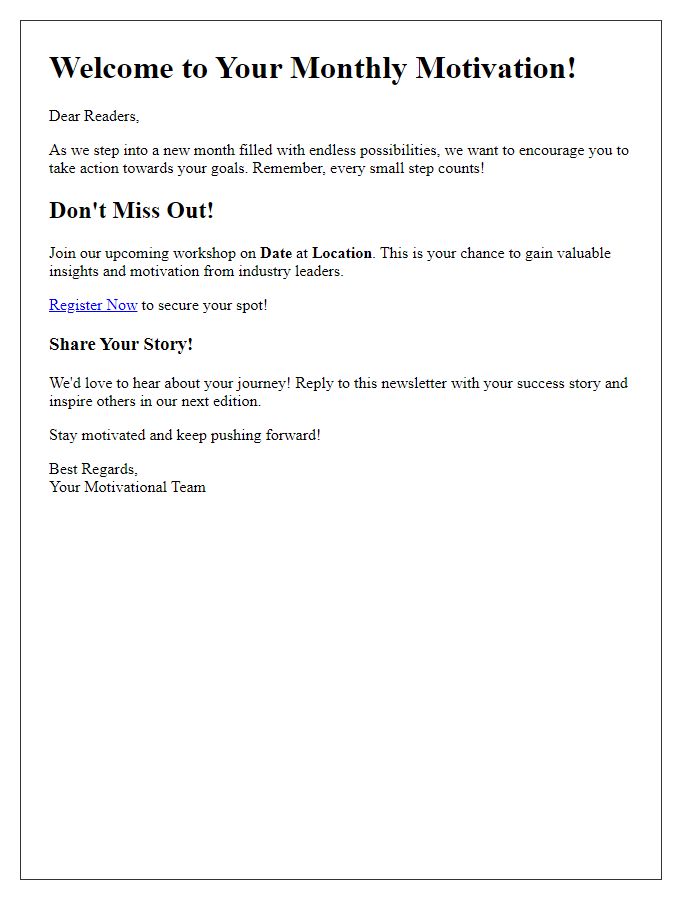 Letter template of Motivational Newsletter Call-to-Action