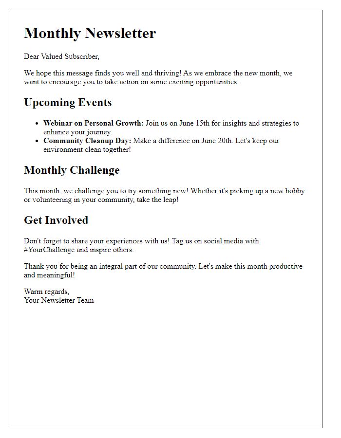 Letter template of Newsletter Action Encouragement