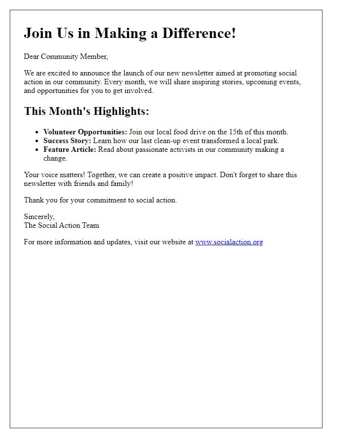 Letter template of Promoting Social Action through Newsletters