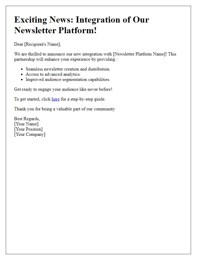 Letter template of engaging newsletter platform integration